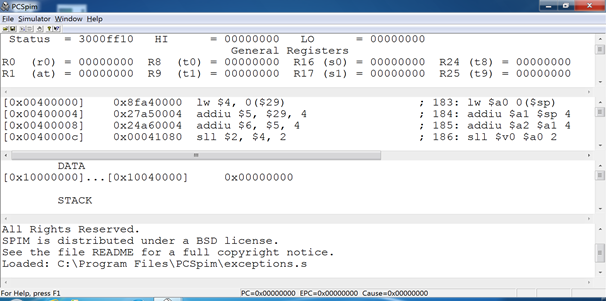 A screenshot of a computeer program for programming in assembly language.