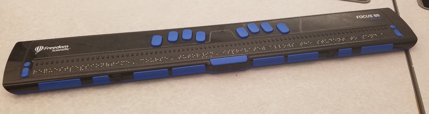 A braille display and keyboard device.