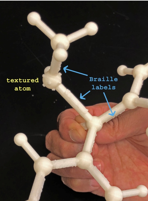 Tactile model of molecule with textures and braille labels