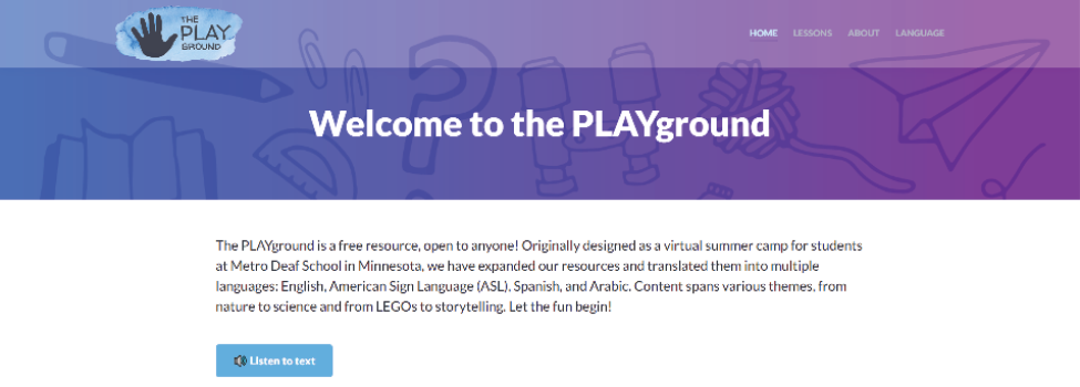 A website with a large banner 'Welcome to the PLAYground'.